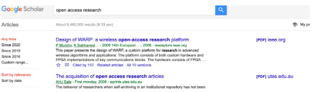 example of Google Scholar Search